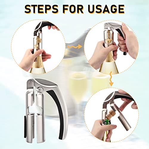 Champagne Opener,3Pcs Bar Home Appliance Champagne Bottle Opener Sparkling Wine Cork Puller,Bar Jar Cork Puller Champagne Corkscrew Kitchen Sparkling Wine Bottle Opener(Silver) #TOP4