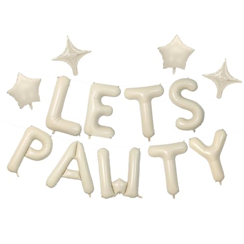 Lets Pawty Balloons Banner 16 Inch Beige Dog Birthday Decorations by Adorely - Used condition - US$7.64