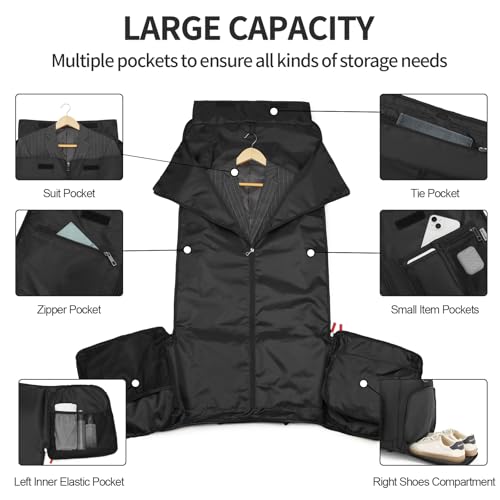 seyfocnia Travel Garment Duffle Bags, Carry On Garment Bag for Men Women, 2 In 1 Convertible Hanging Suitcase Garment Bags with Shoe Compartment - Thumbnail 3