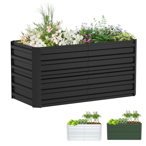 XMTECH Hochbeet Metall 120x60x58cm Rechteckig Schwarz Pflanzkasten