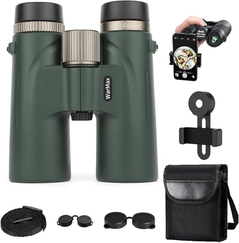 Warmax Binoculars HD12x42 Adults High Magnification Great for Birdwatching Traveling Stargazing Hunting Wider View Concerts Smart Focus (Dark Green with ph)