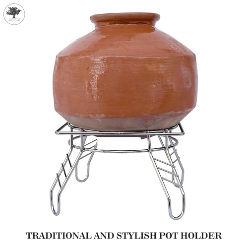 Image of Sulfar Fancy Freestanding Water Pot And Matka Stand Stainless Steel Pot Stand Kitchen Tiered Shelf Rack Chrome Plated Plant