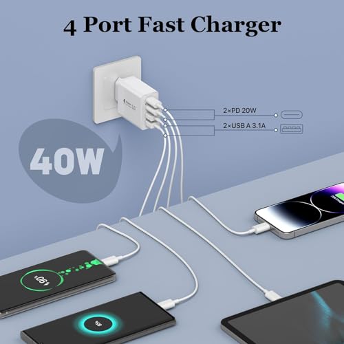 40W Multi-Oplader Met USB-C en USB-A Poorten, Dual-Port Muurlader PD+QC Compatibel Met iPhone 14/13/12/Pro Max/XS/XR/Samsung/Tablet - Afbeelding 3