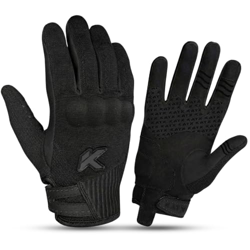 Image of Katx Motorbike Gloves, Breathable Summer Motorcycle Gloves for Men & Women, Touchscreen, Anti-Slip, Protective Knuckle Gloves for Motocross, MTB, Scooter & Off-Road Riding, Black, M