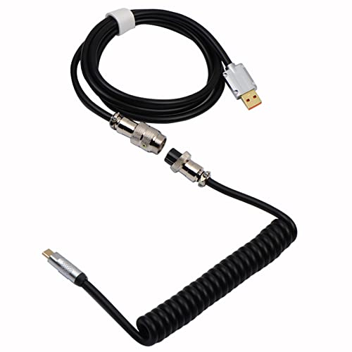 Image of EPOMAKER Puff Aviator Coiled USB Cable, Type C Detachable Mechanical Gaming Keyboard Cable for Win /Mac /Gamers, Suitable for RT100 /TH68 PRO /TH80 PRO /TH96 /TH80 SE /CIDOO V65. etc(Puff Black)