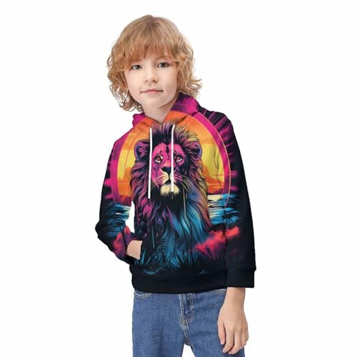 Sweat à capuche enfant imprimé lion 3D 11-13 ans