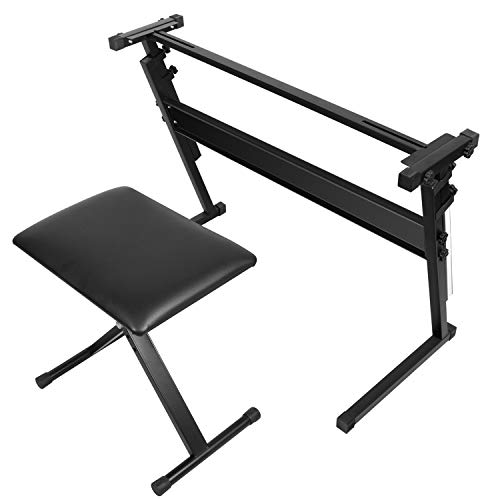 Kuyal On Stage Z-Shape Adjustable keyboards Stand with Piano Benches-Black(Z-Shape)