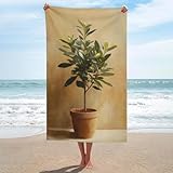 Toalla de playa de terracota con árbol de laurel de bahía joven, 130 x 80 cm