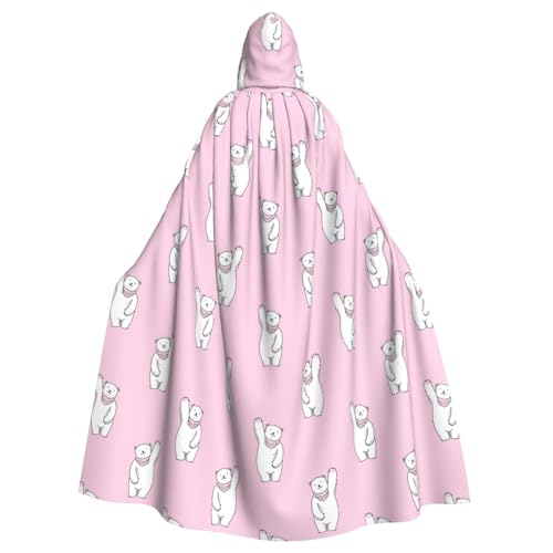 VCzsdff Suministros de fiesta de carnaval con estampado rosa de oso polar, capa económica con capucha para adultos, capa con capucha de 57.8 pulgadas de longitud para Halloween