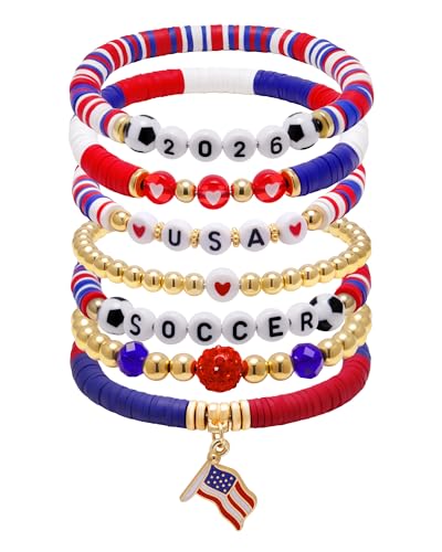 Floramos United States Soccer Bracelets for Women Men,Match Day Team Pride Accessories for 2026 Soccer Tournaments, Game Day Flag Color Wristband