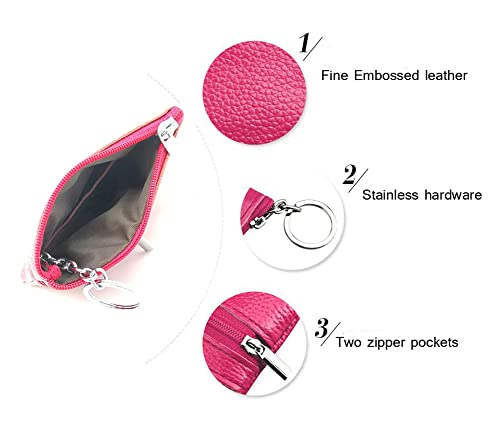 Itoolai Women's Leather Small Coin Purse With Keychain, Mini Card Holder Case, Fuchsia #TOP4