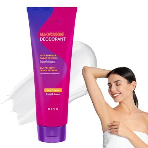 All-Over Body Deodorant Cream for Women & Men, Sweat & Odor Control, Smooth Texture, Safe for Underarm & Intimate Use, Long-Lasting Natural Scent – 3oz (Soft Powder)