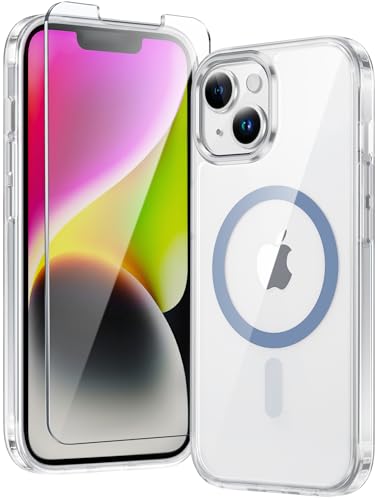 Image of FNTCASE for iPhone 13 Phone Case: Clear Phone Case Magnetic Military Grade Drop Protection Anti Yellowing Cell Phone Cover- Rugged Shockproof Protective Bumper (D-Blue Magnetic)