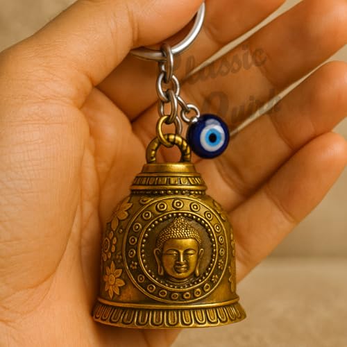 Image of Evil Eye Hooked Guardian Bell Keychain - Protective Lucky Charm Bell with Clip Hook for Bike, Car, Key & Bag | Spiritual Good Luck Talisman Gift