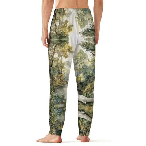 Watercolor Streams Jungles Crocodiles Men's Pajama Bottoms Sleep Lounge Soft Comfy Pants Sleepwear3