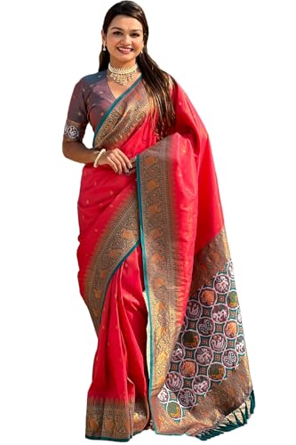 Image of SGF11 Women's Kanjivaram Patola Silk Saree Silk Saree Pure Golden Zari With Blouse Piece