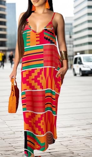 Image of Women's Casual Summer Maxi Dresses Sleeveless Adjustable Spaghetti Strap Loose Plus Size Dresses