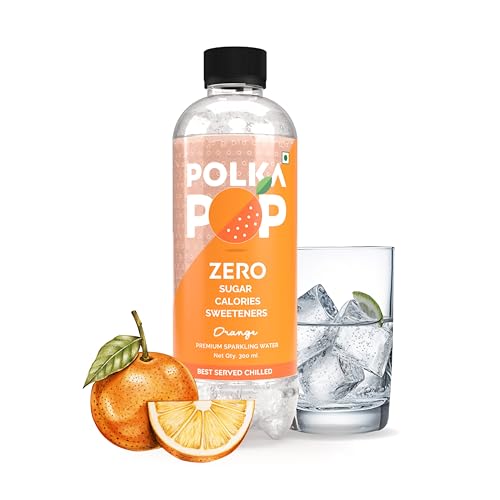 Image of POLKA POP Orange Flavoured Sparkling (Fizzy) Water | Pack of 12 (300ml Each) | 100% Natural Flavour | Zero Sugar & Zero Calories | No Aspartame or Stevia | No Preservatives