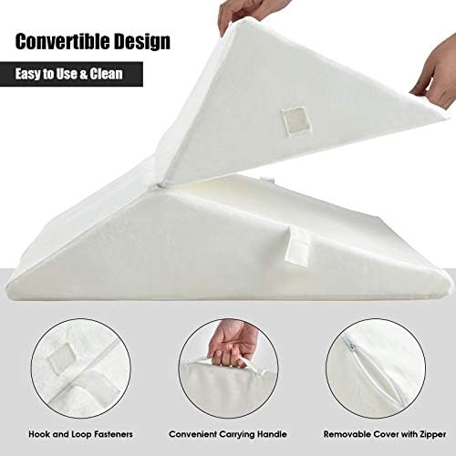 COSTWAY Wedge Pillow, Folding Adjustable Memory Foam Incline Cushion System with Washable Cover, Bed Leg Back Rest Support Pillow for Post Surgery, Reading, Sleeping, Relieving Pain (Cream White)
