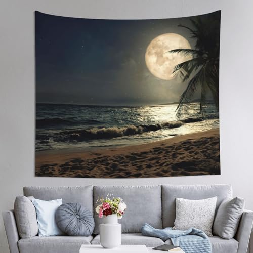 Tapisserie tropicale EdWal 152x130cm avec palmier et nuit étoilée pour décoration murale de salon