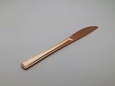 Rose Gold Plastic Cutlery Silverware Extra Heavyweight Disposable Flatware, Full Size Knives, 20 Pack