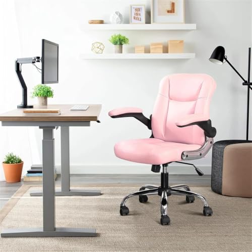 Oakcraft Modern High-Support Office Chair – Adjustable PU-Leather Desk Chair with Smooth Swivel, Comfort Backrest & Rolling Wheels (Pink, Mid Bac)