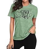 TSIIUO Women's CNA Life T-Shirt Cute Graphic Nurse Life Tees Funny Nursing School Gifts Short Sleeve Casual Tops Green S