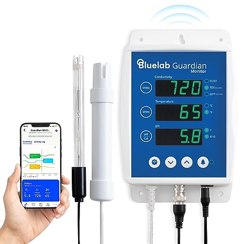 Bluelab Guardian Monitor Wi-Fi for Real-time pH, Temperature, and Conductivity (TDS) Measurements in Water with Calibration, 3 in 1 Digital Nutrient Meter for Hydroponic Systems and Indoor Plant Grow