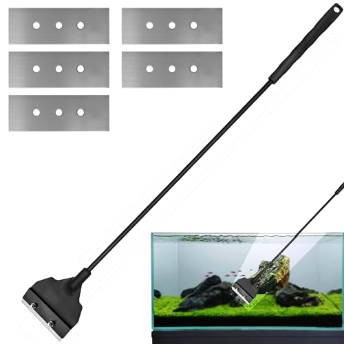 MEKEET 6PCS Aquarium Algae Scraper Lightweight Algae Scraper Fish Tank Detachable and Adjustable Algae Cleaner Tool with 5 Replaceable Blades for Glass Fish Tank Aquarium Gravel Cleaning Scraper 65cm