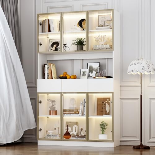 Vitrine Blanche LED avec 3 tiroirs, 120 × 36 × 200 cm – vue 8
