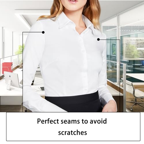 JiaYouLC Women's Long Sleeve Blouses & Shirts Stretch Formal Button Down T Shirts Executive Office Business Casual Tops for Ladies (UK, Alpha, M, Regular, Regular, White, Long Sleeve) - Image 3