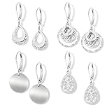 925 Sterling Silver Dangle Earrings Set for Women Silver Hypoallergenic Leverback Drop Earrings Circle Teardrop Disc Coin Geometric Cubic Zirconia Earring Jewelry Gift