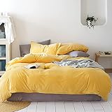 LIFETOWN Velvet Duvet Cover Set Fluffy Bedding Set Plush Flannel Comforter Cover (Yellow, Queen)