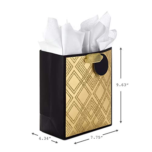 Hallmark All Occasion Gift Bags Assortment With Tissue Paper - Black And Gold (Pack Of 3, 2 Large 13" And 1 Medium 9" For Anniversaries, Weddings, Birthdays, Holidays And More) #TOP3