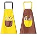 Tadpolez 2 Stück Kinder Schürzen Set Mit Taschen,Kinder Verstellbare Kochschürze Jungen Mädchen Malschürze Verstellbare Kleinkind Kochschürze Für Basteln Malen Backen Kochen (Gelb, Braun 7-13 Jahre)