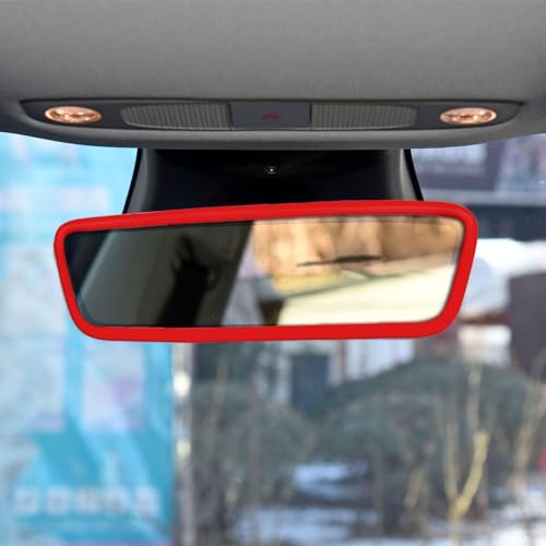 Car Rear View Mirror Silicone Protector Cover, Compatible with Model 3/Y, Auto Interior Mirror Decoration Frame, Car Accessories Interior (Red) - Thumbnail 7