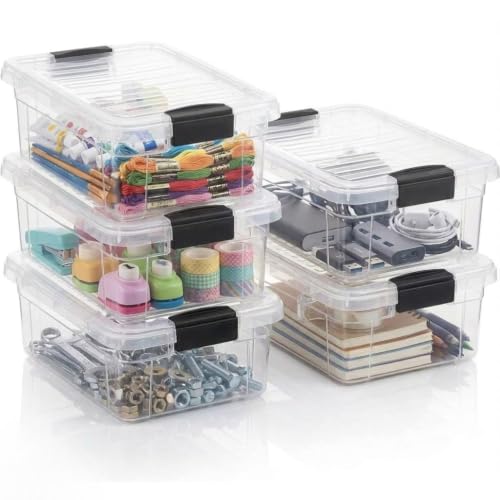 Superio 7.4 Quart Clear Plastic Storage Bin with Lid, Stackable Organizer Box, BPA-Free Storage Container for Home, Garage, School & Office, 5 Pack