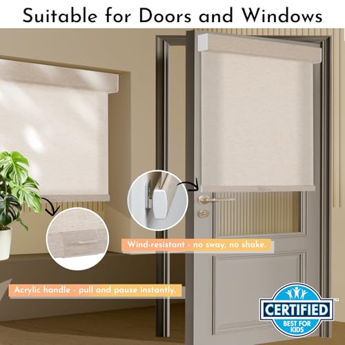 Image of Persilux Light Filtering Roller Shades for Window Blinds,Cordless,Linen Fabric,Thermal Insulated Fabric UV Protection Shades for Home,Office,Bedroom,Door,Light Filtering-Beige,26 inch W X 72 inch H