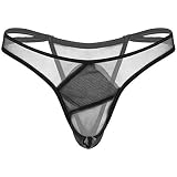 FEESHOW Herren Durchsichtige Slips Tanga Unterwäsche erotische Dessous Sexy Mesh Bikinislip Badeshorts Atmungsaktiv Schwarz B OneSize