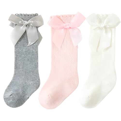 Image of SYGA Baby Long Socks Cotton, Over The Knee, No Tightness, High-Top, Bow Pattern