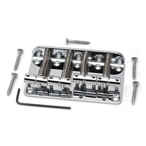 Electric Bass Guitar Bridge - Stainless Steel Saddles, Vintage Fixed Plate for Jazz/Precision Bass - Chrome Replacement Bridge Parts (4-String)