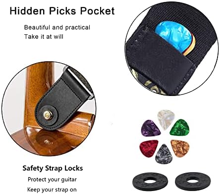 Guitar Strap Vintage Woven Style Adjustable Acoustic Electric Guitar Bass Strap with Leather Ends, Picks, Button