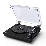 【Kompakte Größe und tragbar】 Kompakter und einfacher Plattenspieler mit transparenter Abdeckung, um Staub von Schallplatten fernzuhalten, geeignet für den Einsatz zu Hause, im Büro oder im Studio. Musik frei genießen!