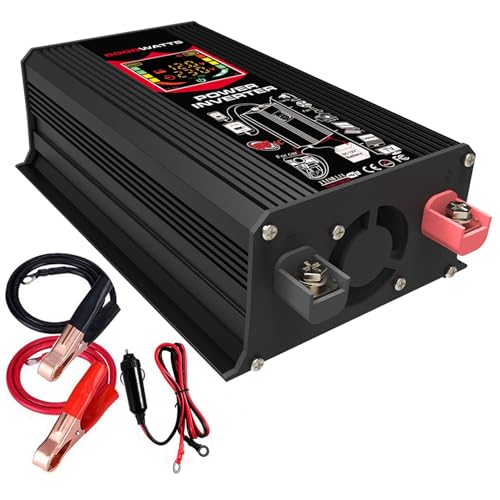 Koolenry Inversor de Corriente para Coche de 6000 W, Convertidor de Carga Electrónico Universal de Sinusoidal de 12 V CC A 220 V CA, 2 Puertos USB para Exteriores.