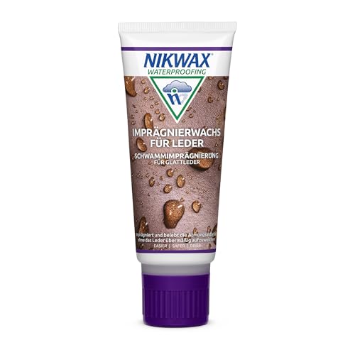 Nikwax Imprägnierwachs für Leder 100ml, farbenlos, mit Schwammapplikator, imprägniert & schützt Glattlederschuhe, Handschuhe & Ausrüstung, PFAS-frei, umweltfreundlich, einfach zu benutzen