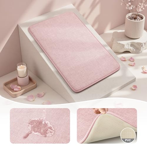 HOMEIDEAS Memory Foam Bathroom Rugs Set 2 Piece, Ultra Absorbent Quick Dry Bath Mats, Linen-Like Boho Bathroom Rug Set for Bath Floor, Shower & Tub (Pink, 32"x20" + 24"x17") by HOMEIDEAS - Used condition - Image 3