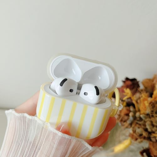 Image of MINSCOSE for AirPods 4 Case,Cute Striped Aesthetic Pattern Design with Girly Keychain Ring,Soft TPU Protective Shockproof Cover with Cleaner Kit for Girls Women for Airpods 4-Yellow