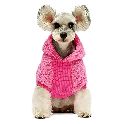 Fitwarm Fuzzy Velvet Girl Dog Hoodie Puppy Hooded Coat Dogs Hoodies Thermal Fleece Doggie Pajamas Pet Winter Clothes Cat Jackets Pink X-Large #TOP1