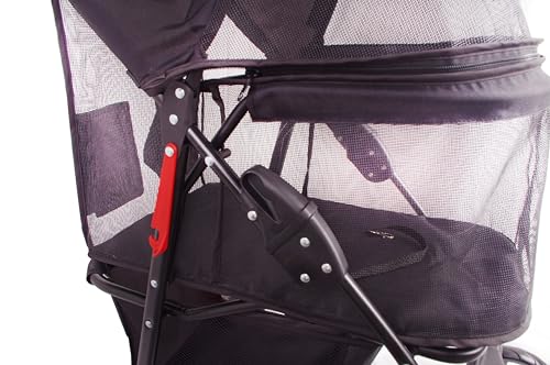 FOURPAW Carrinho de bebê de janela completa com 4 rodas para gatos e cães, com cesta de armazenament