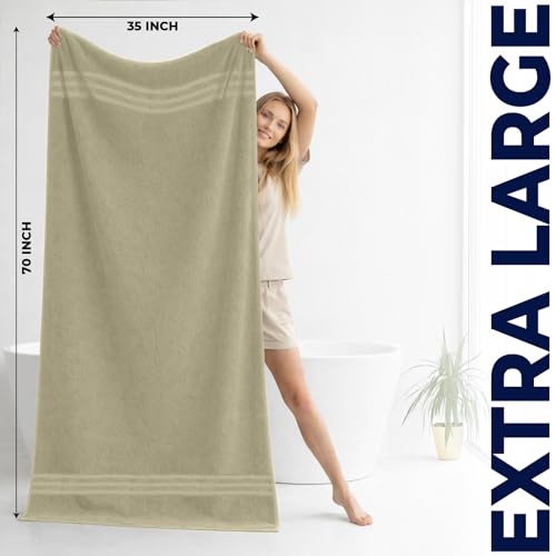 Image of DAN River 2 Pack Bath Sheets Extra Large 35x70, Large Bath Towels for Adults, XL Oversized Heavy Duty Towel Set, 600 GSM 100% Ring Spun Cotton, Soft Quick Dry, Beige